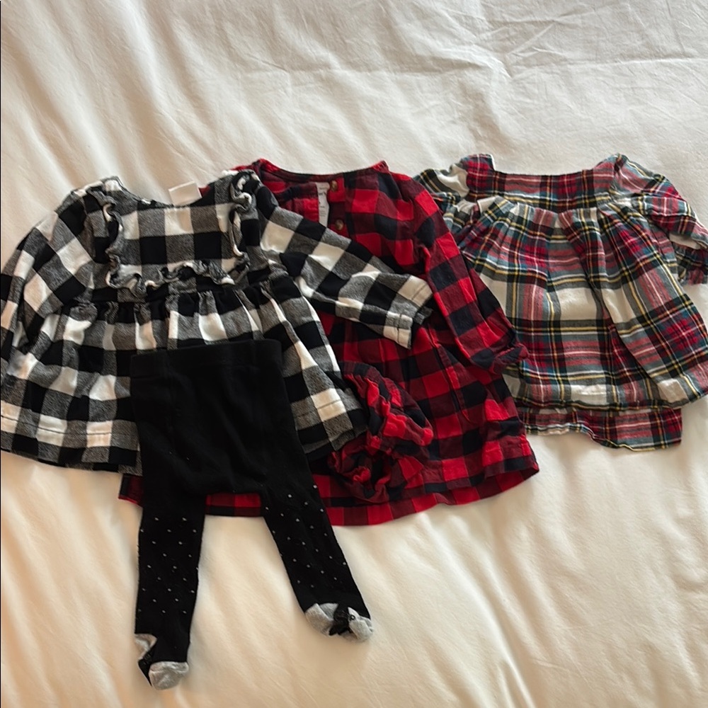 Winter bundle Plaid Baby Dresses and Leggings Set
